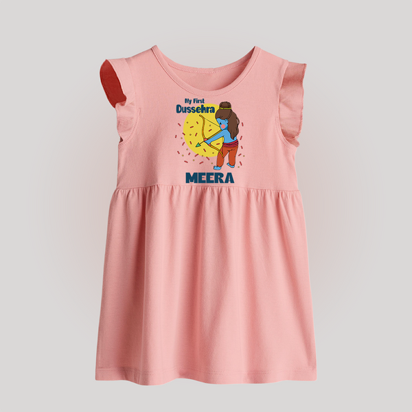 My First Dussehra Baby Frock | Personalized Baby Festival Outfit - BABY PINK - 0 - 3 Months Old (Chest 17")