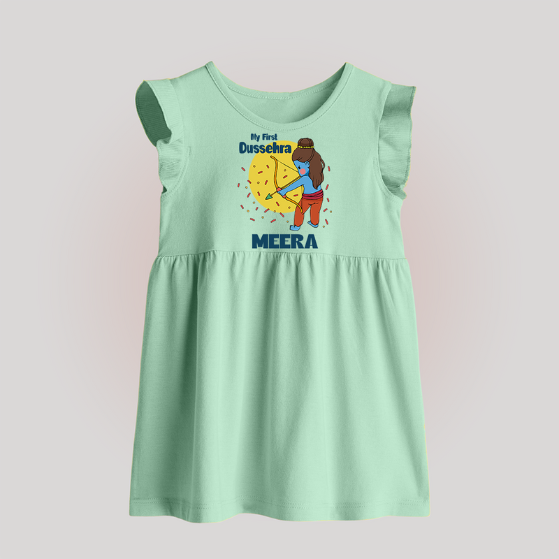 My First Dussehra Baby Frock | Personalized Baby Festival Outfit - MINT GREEN - 0 - 3 Months Old (Chest 17")
