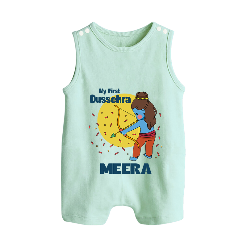 My First Dussehra Romper Suit | Personalized Baby Festival Outfit - MINT GREEN - 0 - 5 Months Old (Chest 18")