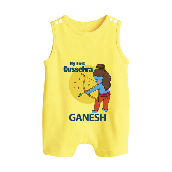 My First Dussehra Little Archer Button Romper - PASTEL YELLOW - New Born (Chest 18")