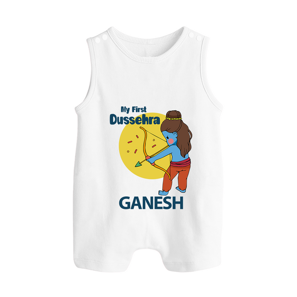 My First Dussehra Little Archer Button Romper - WHITE - New Born (Chest 18")