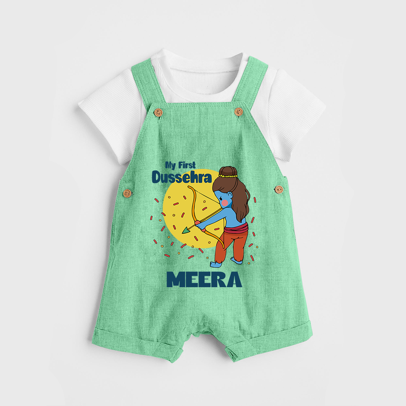 My First Dussehra Dungaree Set | Personalized Baby Festival Outfit - GREEN - 0 - 5 Months Old (Chest 18")