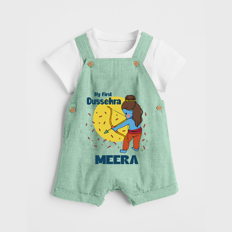 My First Dussehra Dungaree Set | Personalized Baby Festival Outfit - MINT GREEN - 0 - 5 Months Old (Chest 18")