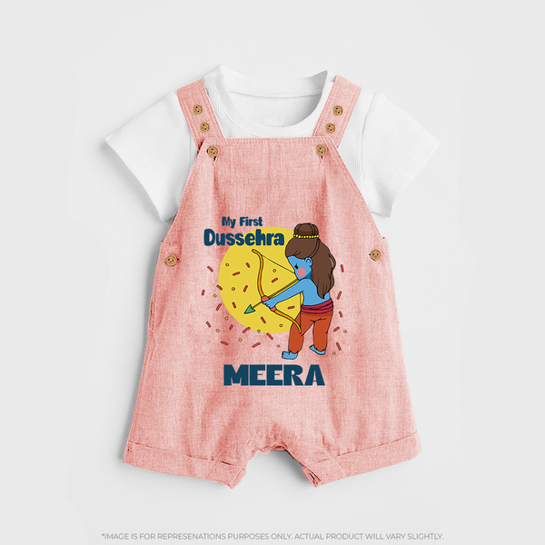 My First Dussehra Dungaree Set | Personalized Baby Festival Outfit - PEACH - 0 - 5 Months Old (Chest 18")