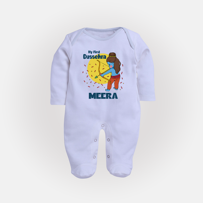 My First Dussehra Sleep Suit | Personalized Baby Festival Outfit - BABY BLUE - New Born (Chest 7.5")