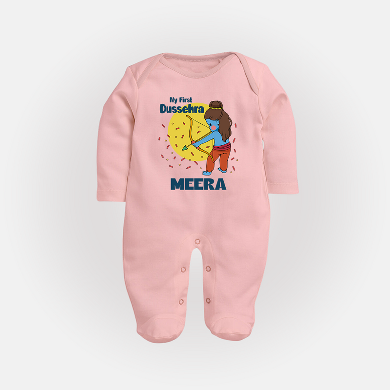 My First Dussehra Sleep Suit | Personalized Baby Festival Outfit - BABY PINK - New Born (Chest 7.5")
