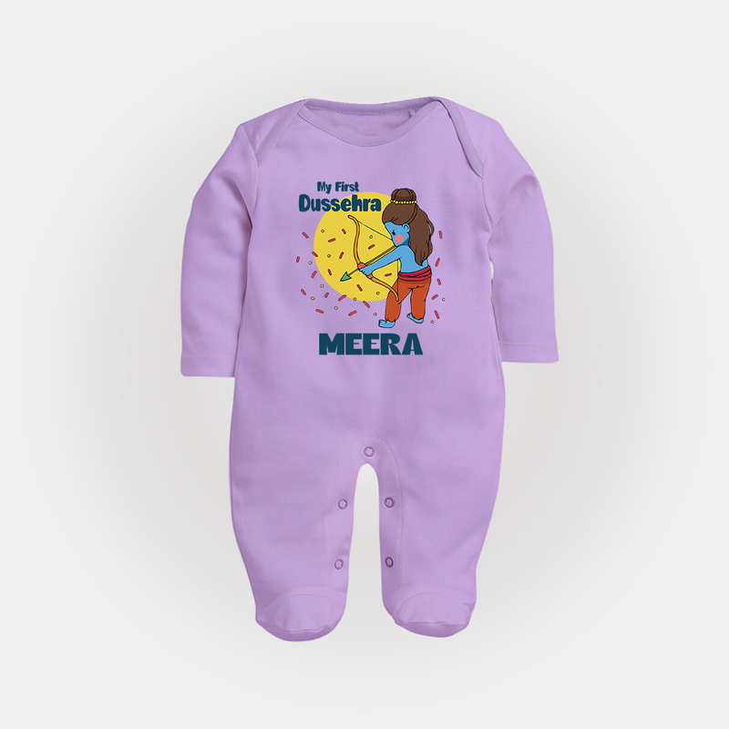 My First Dussehra Sleep Suit | Personalized Baby Festival Outfit - LILAC - New Born (Chest 7.5")