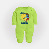 My First Dussehra Sleep Suit | Personalized Baby Festival Outfit - LIME GREEN - New Born (Chest 7.5")