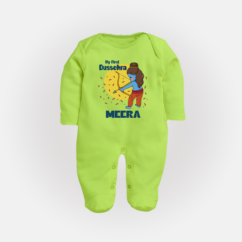 My First Dussehra Sleep Suit | Personalized Baby Festival Outfit - LIME GREEN - New Born (Chest 7.5")