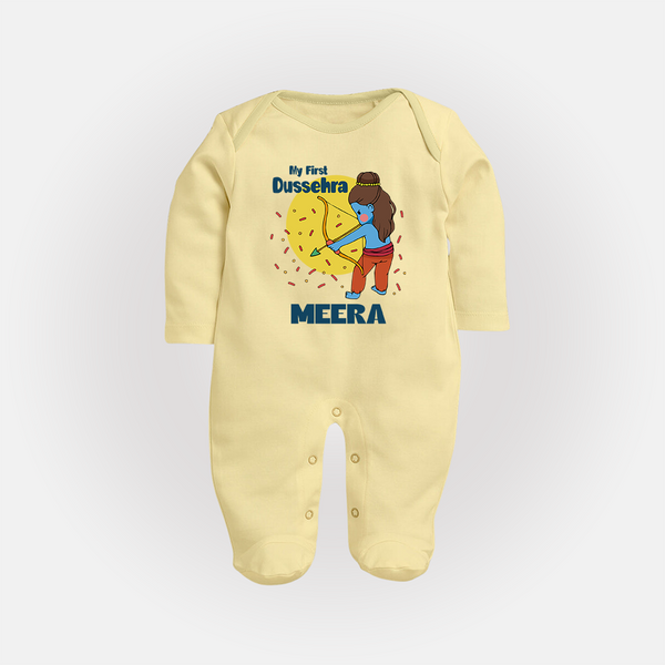 My First Dussehra Sleep Suit | Personalized Baby Festival Outfit - PASTEL YELLOW - New Born (Chest 7.5")