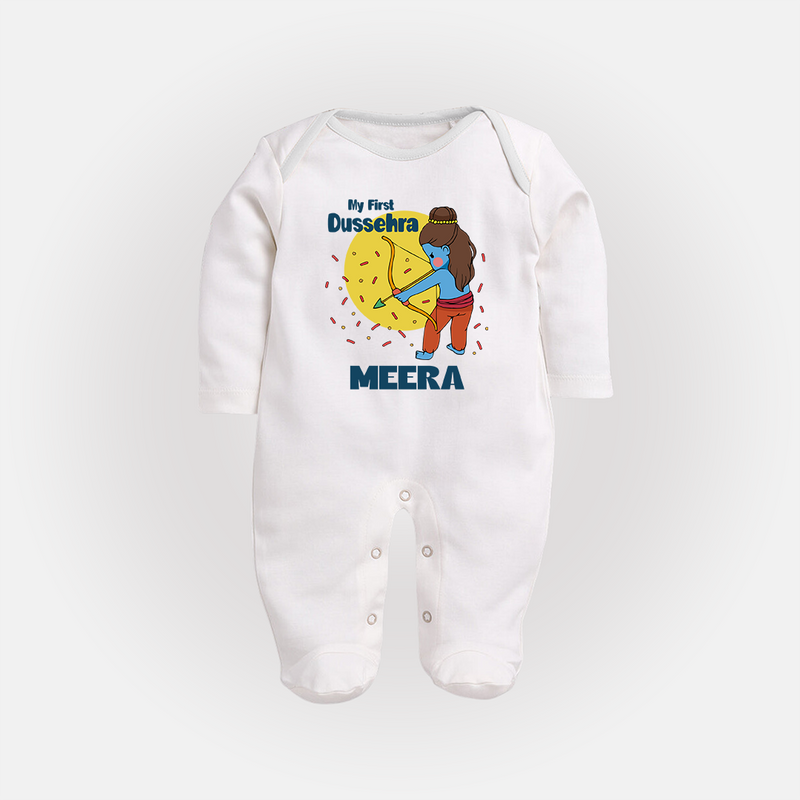 My First Dussehra Sleep Suit | Personalized Baby Festival Outfit - WHITE - New Born (Chest 7.5")
