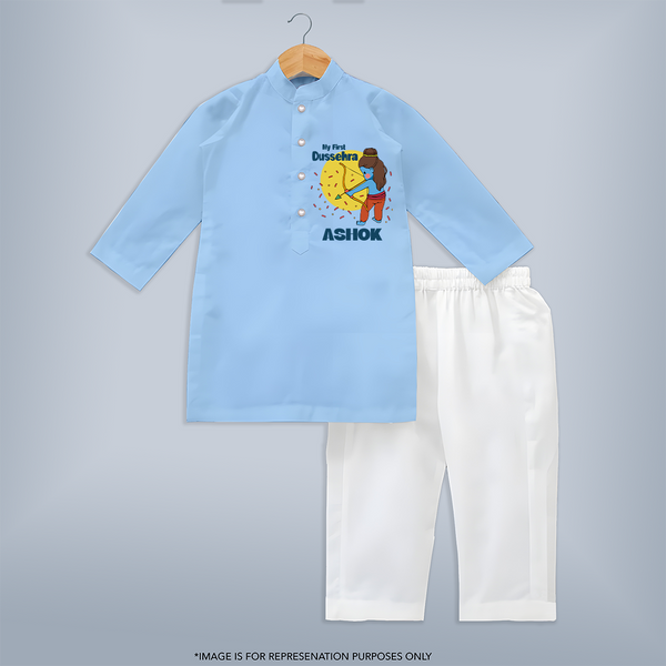 My First Dussehra Kurta Set | Personalized Baby Festival Outfit - BABY BLUE - 3 - 6 Months Old (Chest 24", Kurta Length 14'', Waist 19", Pant Length 14")