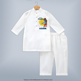 My First Dussehra Kurta Set | Personalized Baby Festival Outfit - WHITE - 3 - 6 Months Old (Chest 24", Kurta Length 14'', Waist 19", Pant Length 14")