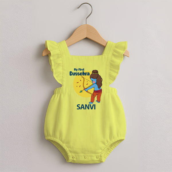 My First Dussehra Little Archer Romper frock - PASTEL YELLOW - 0 - 3 Months Old (Chest 19")