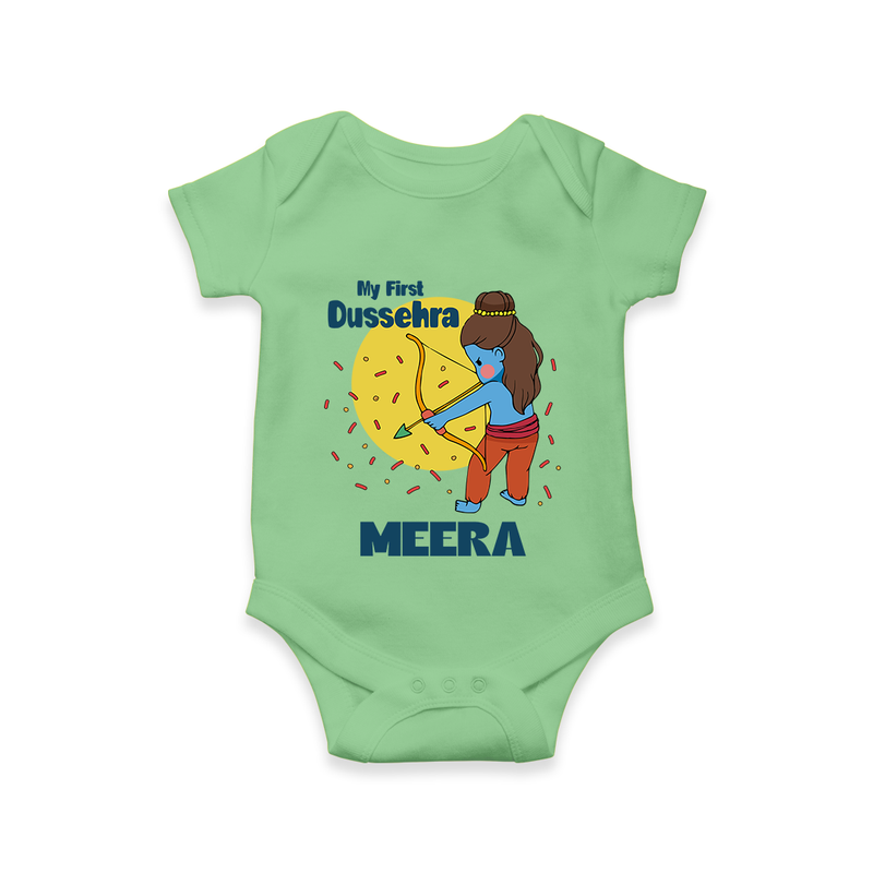 My First Dussehra Romper | Personalized Baby Festival Outfit - GREEN - New Born (Chest 14")