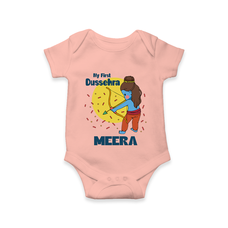 My First Dussehra Romper | Personalized Baby Festival Outfit - PEACH - New Born (Chest 14")