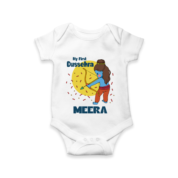 My First Dussehra Romper | Personalized Baby Festival Outfit - WHITE - New Born (Chest 14")