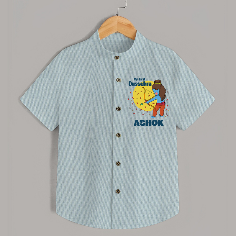 My First Dussehra Shirt | Personalized Baby Festival Outfit - ARCTIC BLUE - 0 - 6 Months Old (Chest 23")