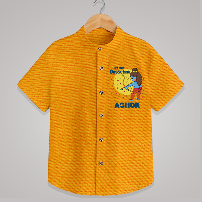 My First Dussehra Shirt | Personalized Baby Festival Outfit - CHROME YELLOW - 0 - 6 Months Old (Chest 23")