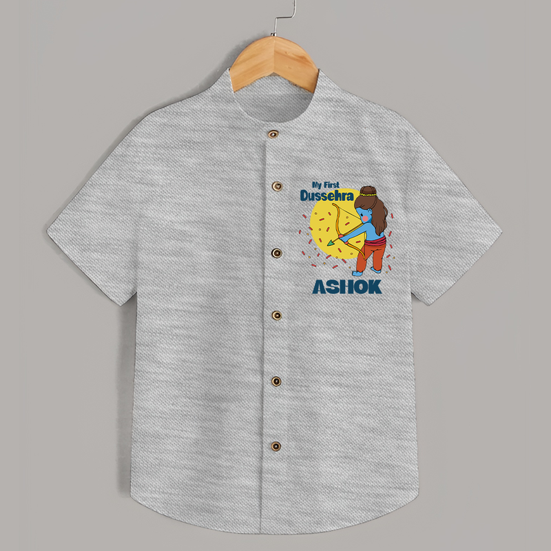 My First Dussehra Shirt | Personalized Baby Festival Outfit - GREY - 0 - 6 Months Old (Chest 23")