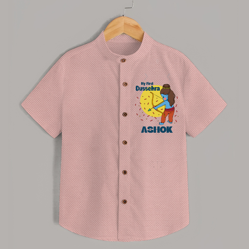My First Dussehra Shirt | Personalized Baby Festival Outfit - PEACH - 0 - 6 Months Old (Chest 23")