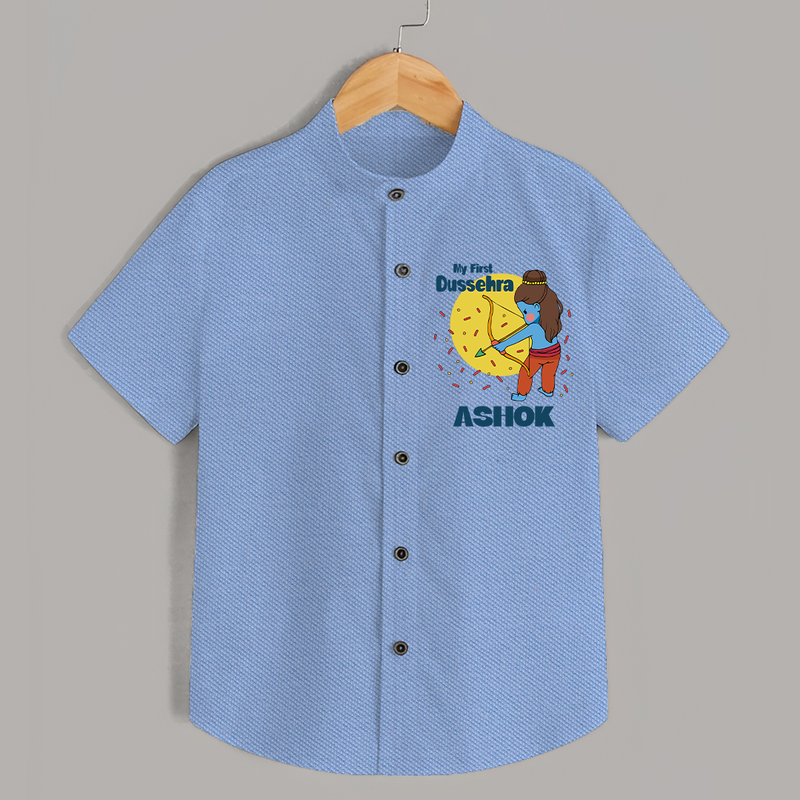 My First Dussehra Shirt | Personalized Baby Festival Outfit - SKY BLUE - 0 - 6 Months Old (Chest 23")