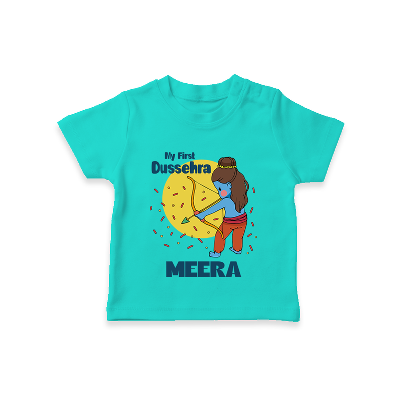 My First Dussehra Tshirt | Personalized Baby Festival Outfit - TEAL - 0-5 Months Old (Chest 17")
