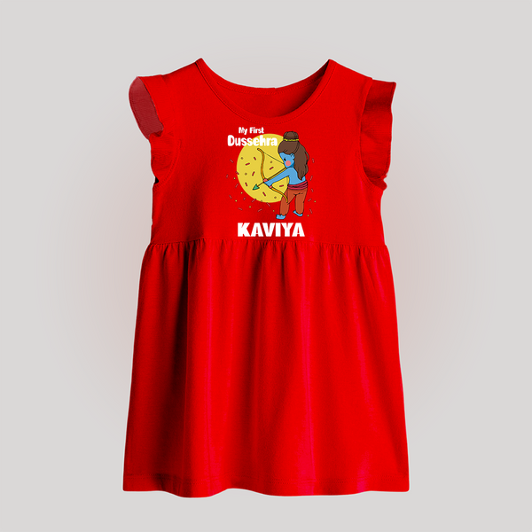 My First Dussehra Baby Frock | Personalized Baby Festival Outfit - RED - 0 - 3 Months Old (Chest 17")