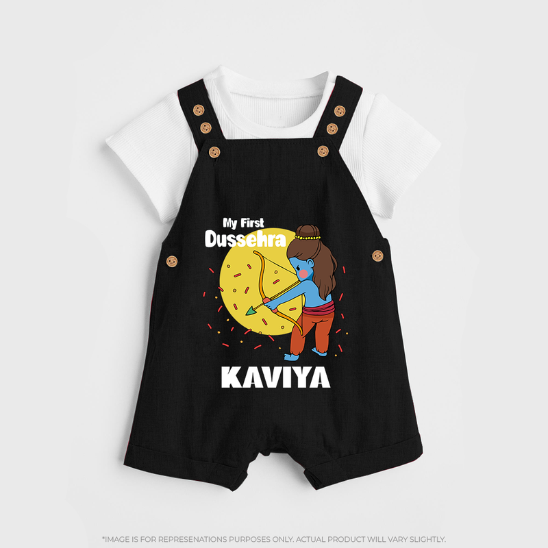 My First Dussehra Dungaree Set | Personalized Baby Festival Outfit - BLACK - 0 - 5 Months Old (Chest 18")