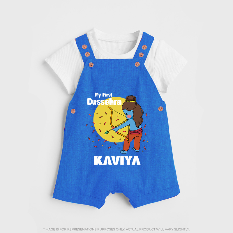 My First Dussehra Dungaree Set | Personalized Baby Festival Outfit - COBALT BLUE - 0 - 5 Months Old (Chest 18")
