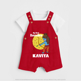My First Dussehra Dungaree Set | Personalized Baby Festival Outfit - RED - 0 - 5 Months Old (Chest 18")
