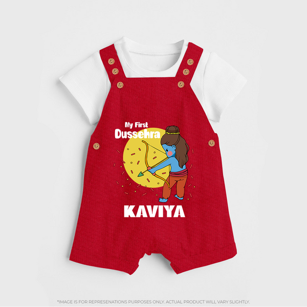 My First Dussehra Dungaree Set | Personalized Baby Festival Outfit - RED - 0 - 5 Months Old (Chest 18")