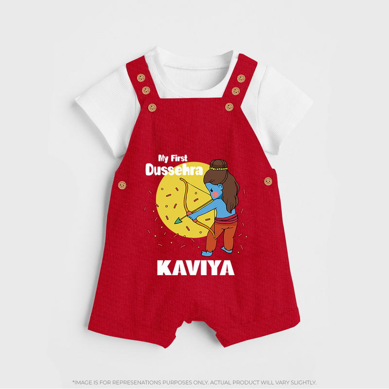 My First Dussehra Dungaree Set | Personalized Baby Festival Outfit - RED - 0 - 5 Months Old (Chest 18")