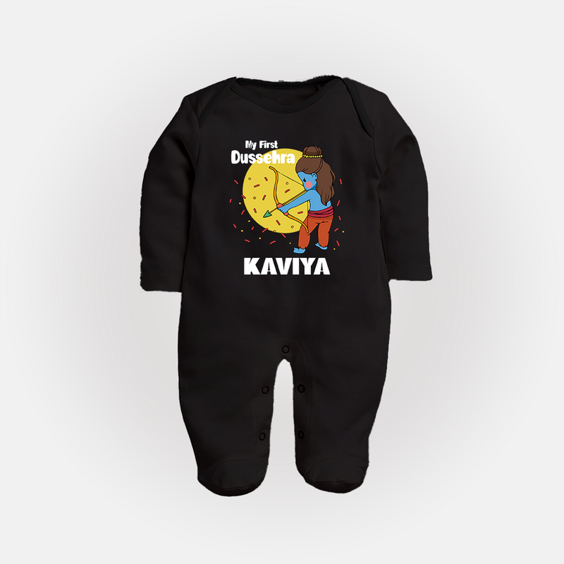 My First Dussehra Sleep Suit | Personalized Baby Festival Outfit - BLACK - New Born (Chest 7.5")