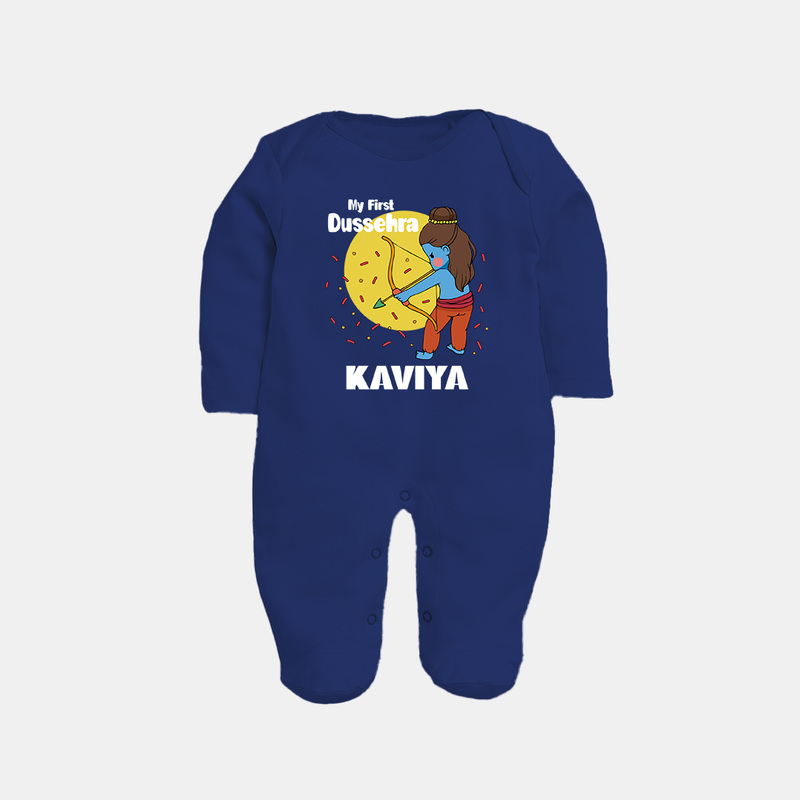 My First Dussehra Sleep Suit | Personalized Baby Festival Outfit - NAVY BLUE - New Born (Chest 7.5")