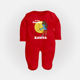 My First Dussehra Sleep Suit | Personalized Baby Festival Outfit - RED - New Born (Chest 7.5")