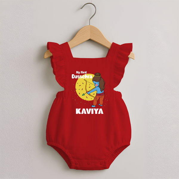 My First Dussehra Romper Frock | Personalized Baby Festival Outfit - RED - 0 - 3 Months Old (Chest 19")
