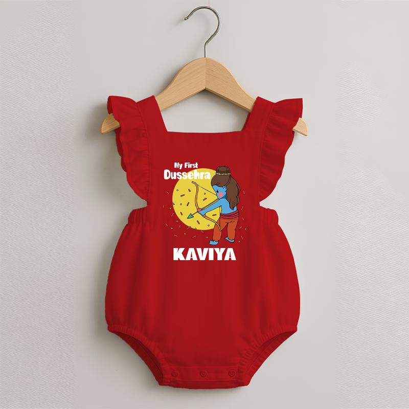 My First Dussehra Romper Frock | Personalized Baby Festival Outfit - RED - 0 - 3 Months Old (Chest 19")
