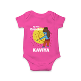 My First Dussehra Romper | Personalized Baby Festival Outfit - HOT PINK - New Born (Chest 14")