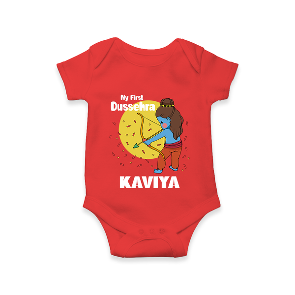 My First Dussehra Romper | Personalized Baby Festival Outfit - RED - New Born (Chest 14")