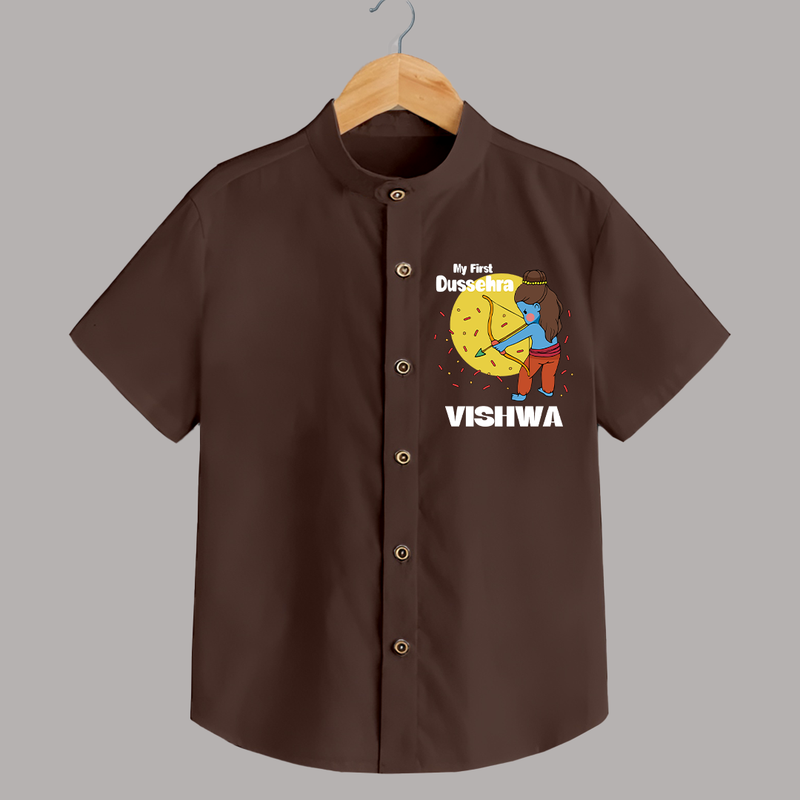 My First Dussehra Shirt | Personalized Baby Festival Outfit - CHOCOLATE BROWN - 0 - 6 Months Old (Chest 23")