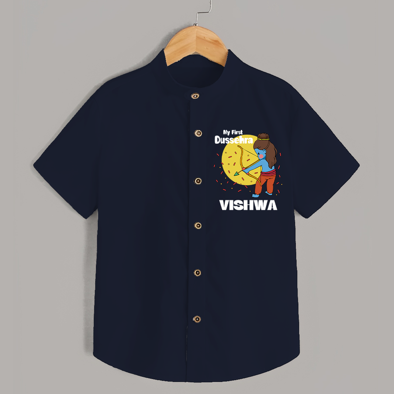 My First Dussehra Shirt | Personalized Baby Festival Outfit - NAVY BLUE - 0 - 6 Months Old (Chest 23")