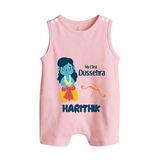 My First Dussehra Divine Princess Bow Button Romper - BABY PINK - New Born (Chest 18")