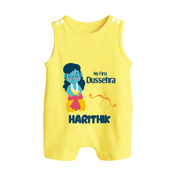 My First Dussehra Divine Princess Bow Button Romper - PASTEL YELLOW - New Born (Chest 18")