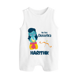 My First Dussehra Divine Princess Bow Button Romper - WHITE - New Born (Chest 18")