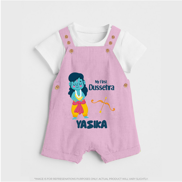 Baby's First Dussehra Dungaree Set | Custom Dungaree Set for Little Devotees - BABY PINK - 0 - 5 Months Old (Chest 18")