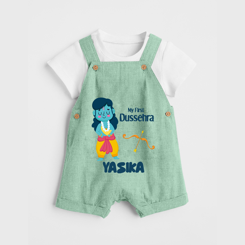 Baby's First Dussehra Dungaree Set | Custom Dungaree Set for Little Devotees - MINT GREEN - 0 - 5 Months Old (Chest 18")