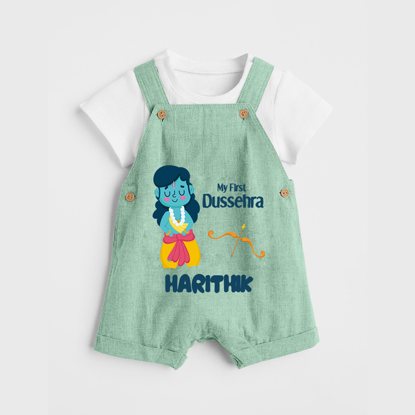 My First Dussehra Divine Princess Bow Dungaree - MINT GREEN - 0 - 5 Months Old (Chest 18")