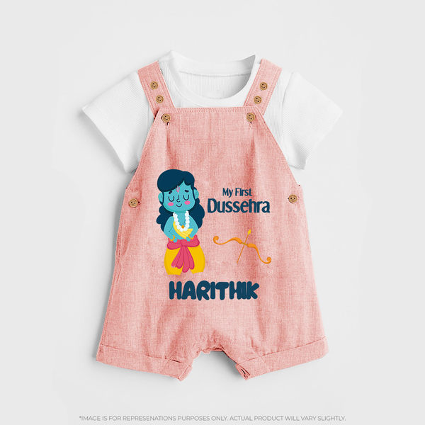 My First Dussehra Divine Princess Bow Dungaree - PEACH - 0 - 5 Months Old (Chest 18")