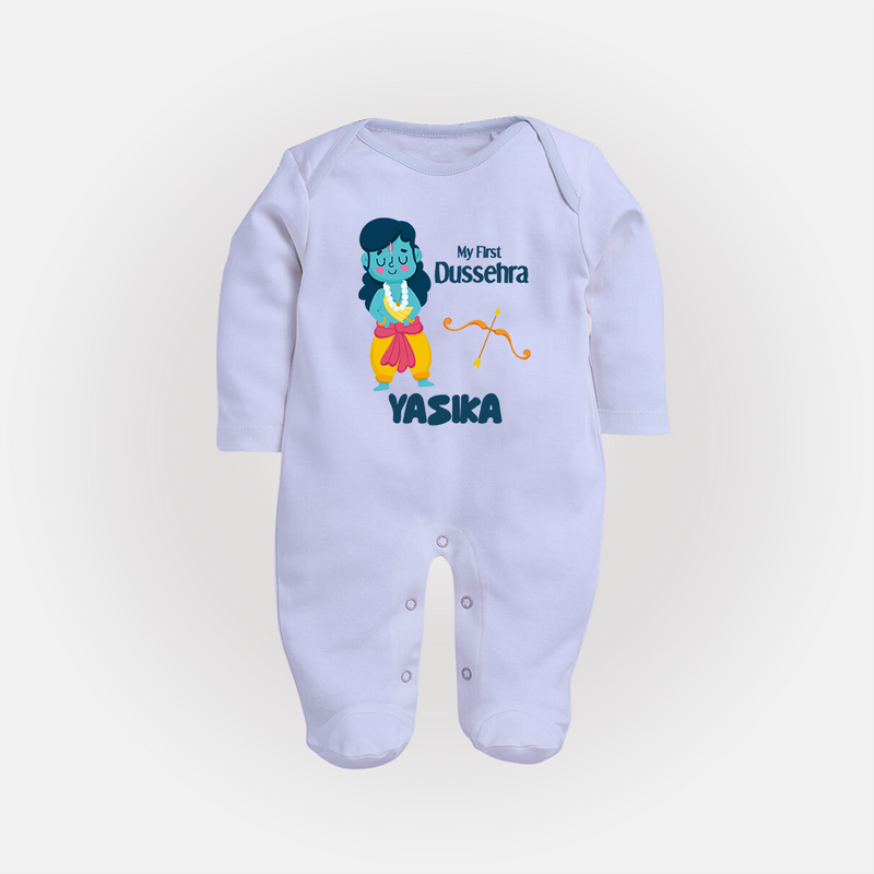 Baby's First Dussehra Sleep Suit | Custom Sleep Suit for Little Devotees - BABY BLUE - New Born (Chest 7.5")
